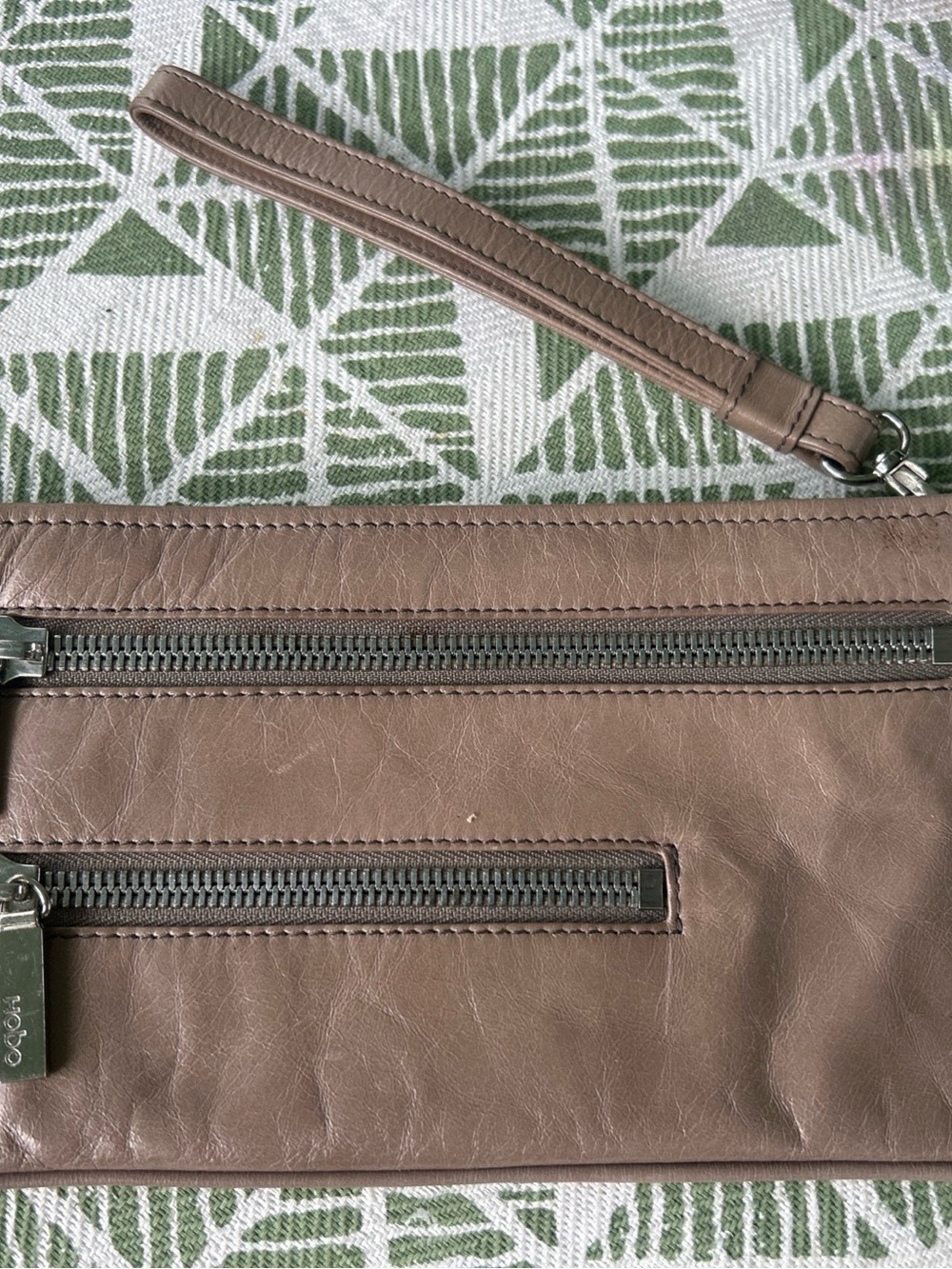 HOBO International Taupe Wristlet Clutch with Double Zippers